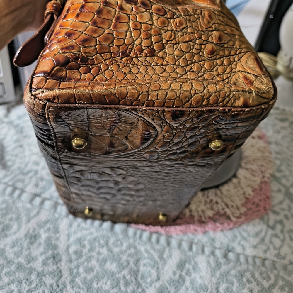 Brahmin Toasted Almond Collection Croc Embossed Leather Satchel Handbag - Picture 8 of 12